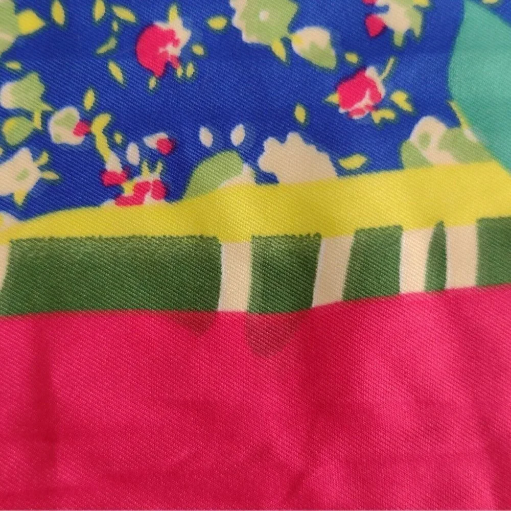 Amanda Blu Polyester Womens Wrap Scarf Bright Colors Pink Horses Leaves Floral